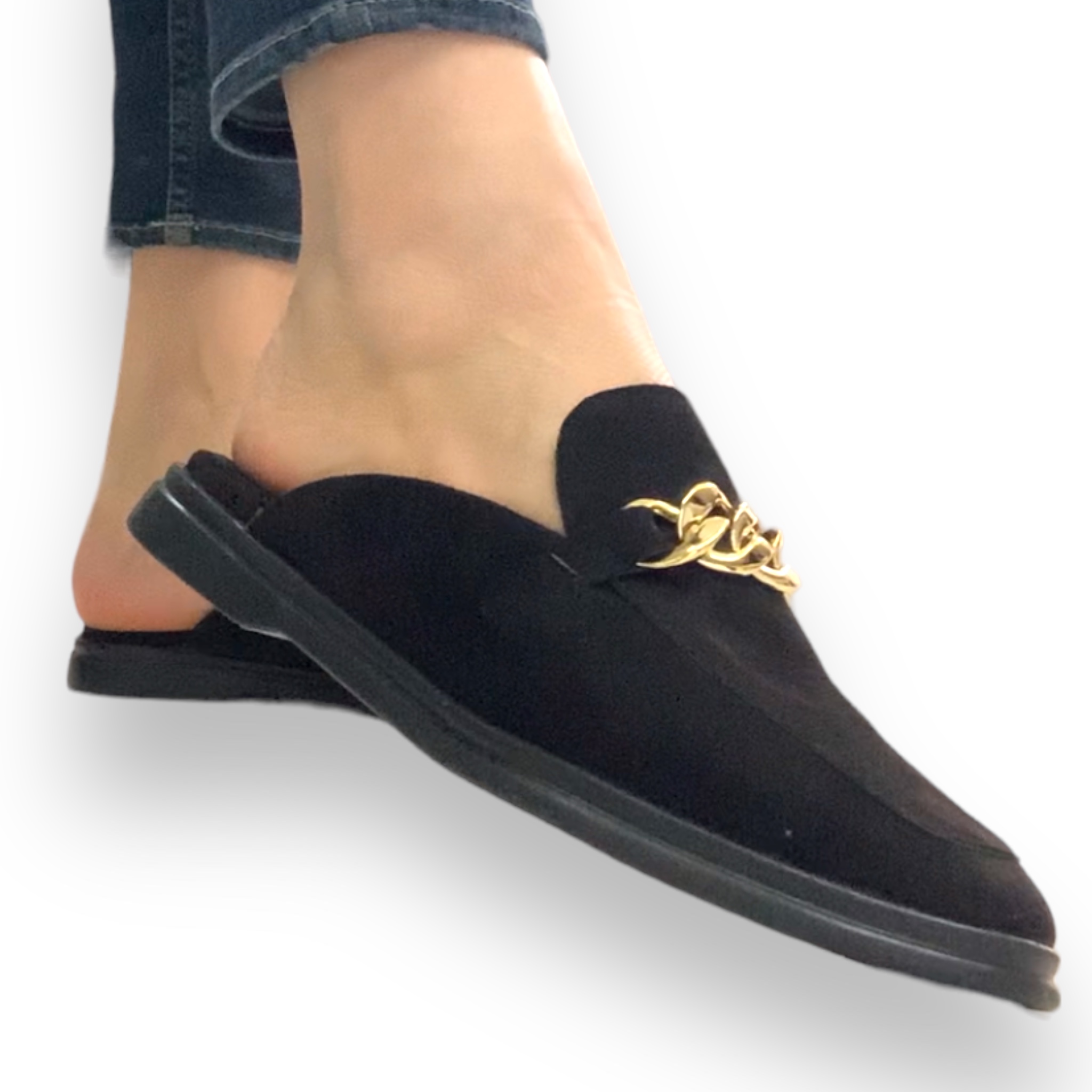 Foto 5 pulgar | Flats Mules Prisco David Serrano, 541PRINGRO, Color Negro Con Cadena