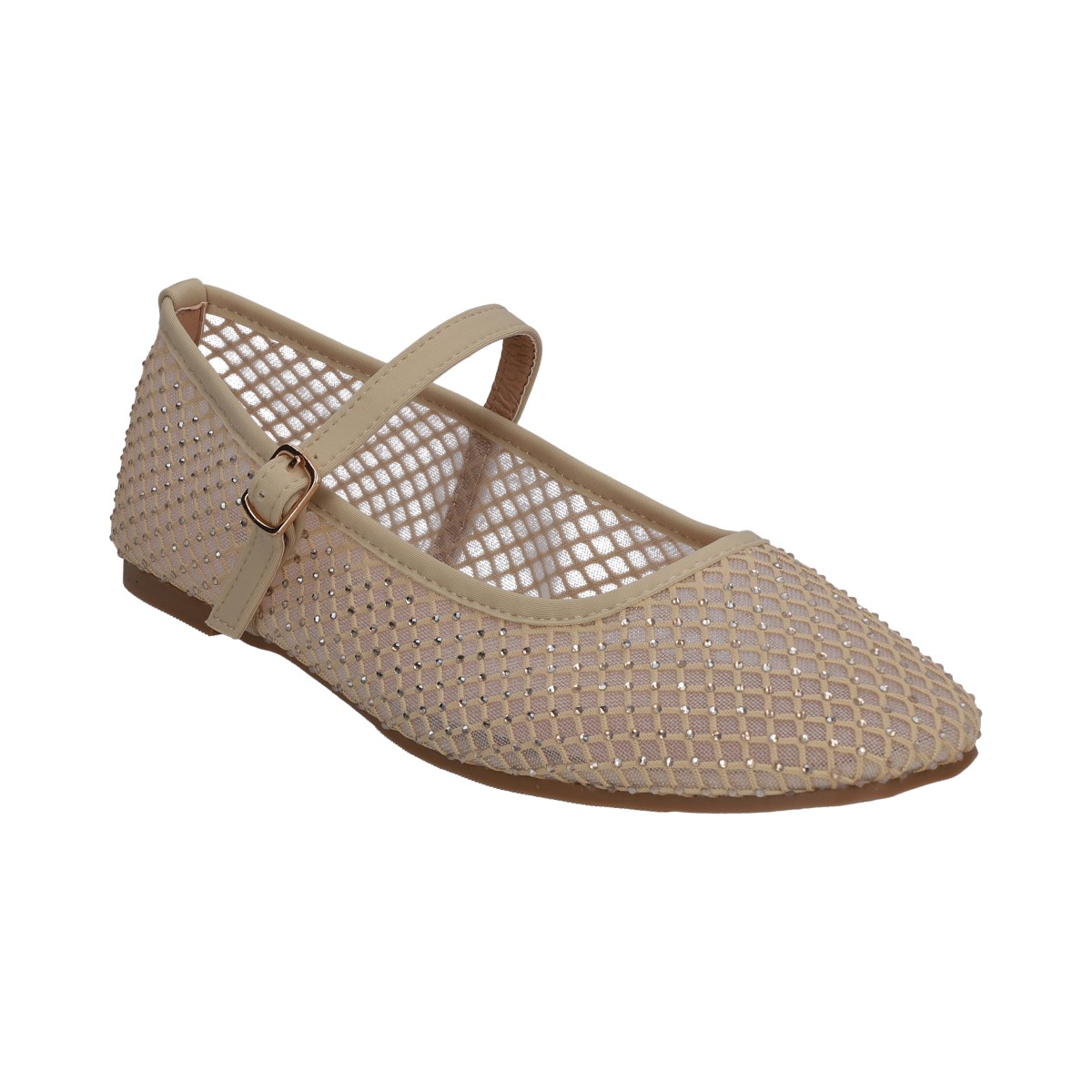 Foto 2 pulgar | Balerina Dama Berlin De Malla Beige Con Cristales Y Latigo