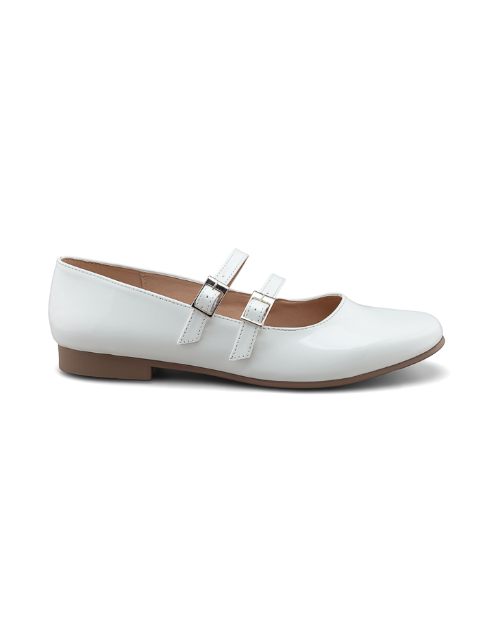 Foto 3 pulgar | Flat De Charol Blanco Con Doble Correa Ajustable Para Mujer