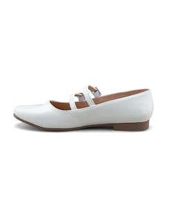 Foto 4 | Flat De Charol Blanco Con Doble Correa Ajustable Para Mujer