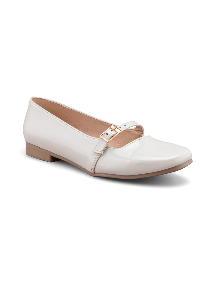 Foto 2 pulgar | Flat De Charol Crema Con Correa Ajustable Para Mujer