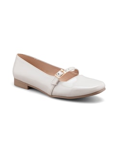 Foto 1 | Flat De Charol Crema Con Correa Ajustable Para Mujer