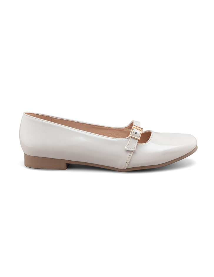 Foto 3 pulgar | Flat De Charol Crema Con Correa Ajustable Para Mujer