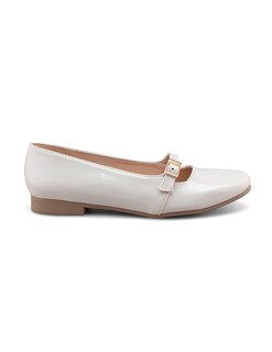 Foto 2 | Flat De Charol Crema Con Correa Ajustable Para Mujer