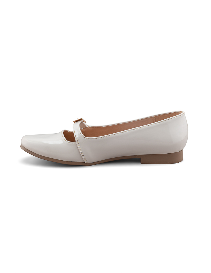 Foto 5 pulgar | Flat De Charol Crema Con Correa Ajustable Para Mujer