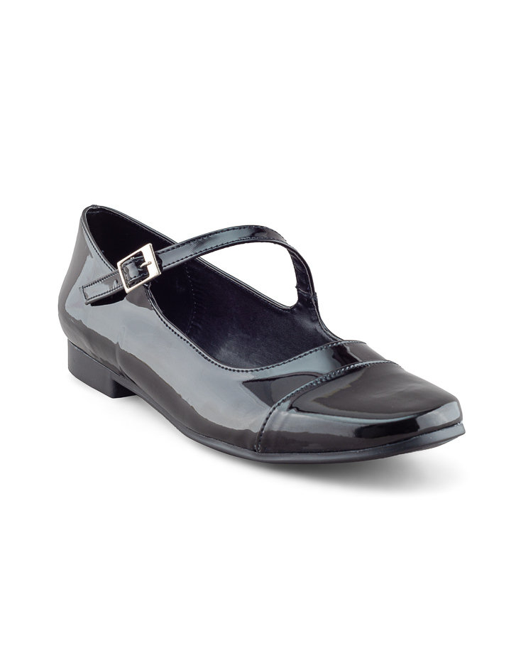 Flat De Charol Negro Con Correa Fina Para Mujer