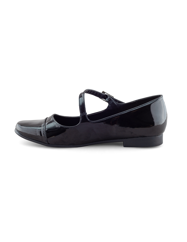 Foto 5 pulgar | Flat De Charol Negro Con Correa Fina Para Mujer