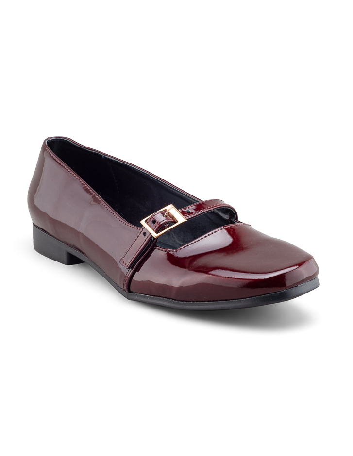 Foto 1 | Flat De Charol Vino Con Correa Ajustable Para Mujer