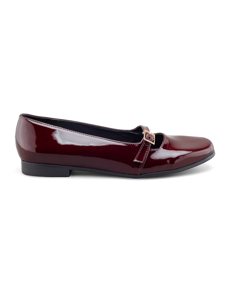 Foto 2 | Flat De Charol Vino Con Correa Ajustable Para Mujer