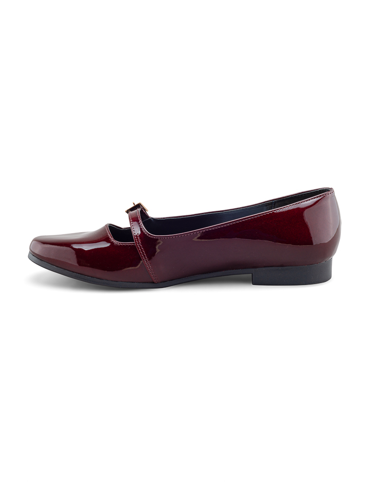 Foto 5 pulgar | Flat De Charol Vino Con Correa Ajustable Para Mujer
