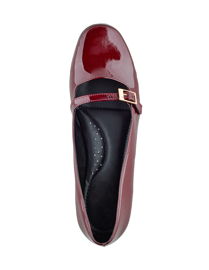 Foto 6 pulgar | Flat De Charol Vino Con Correa Ajustable Para Mujer