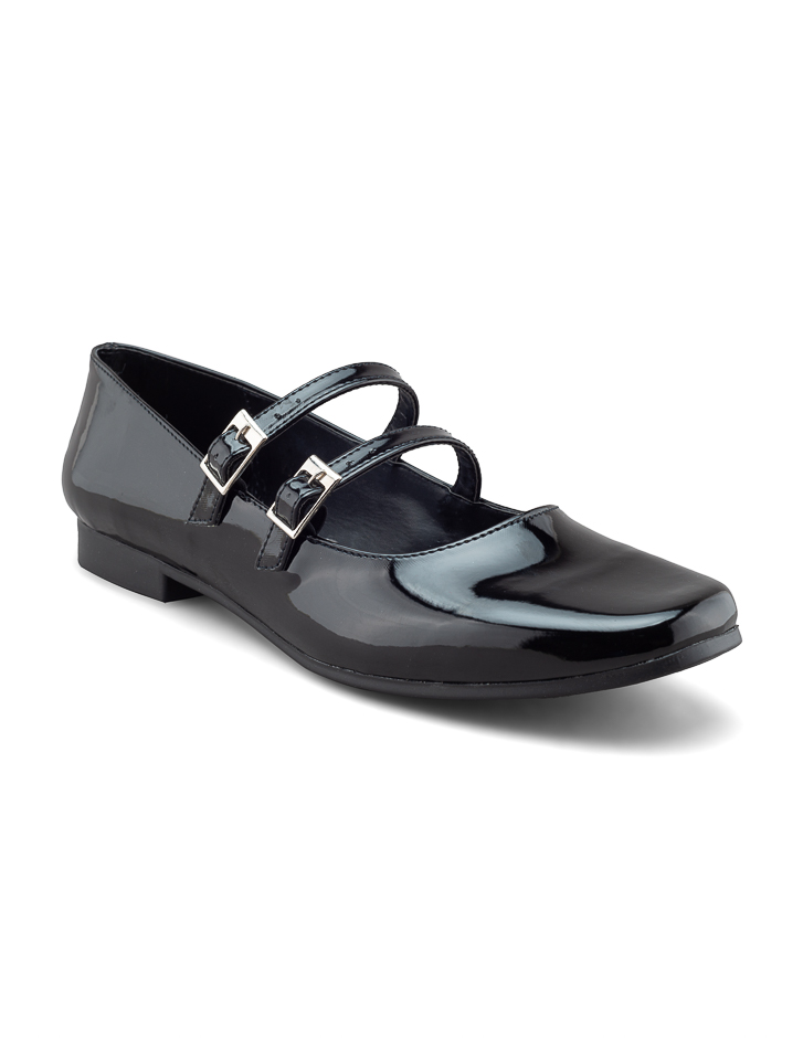Foto 2 pulgar | Flat De Charol Negro Con Doble Correa Ajustable Para Mujer