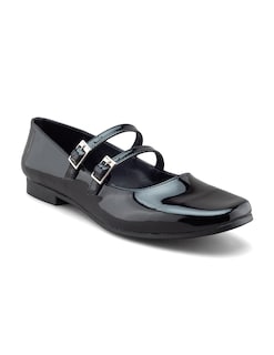 Foto 1 | Flat De Charol Negro Con Doble Correa Ajustable Para Mujer