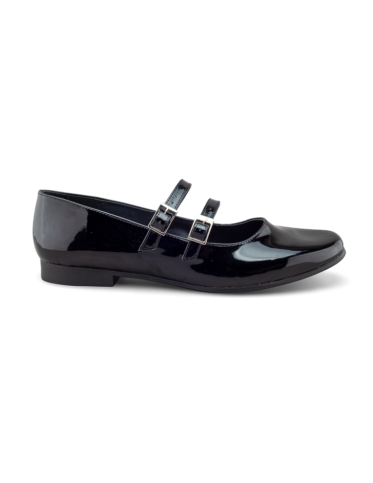 Foto 3 pulgar | Flat De Charol Negro Con Doble Correa Ajustable Para Mujer
