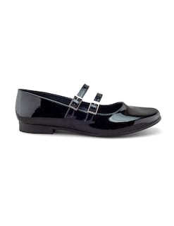 Foto 2 | Flat De Charol Negro Con Doble Correa Ajustable Para Mujer