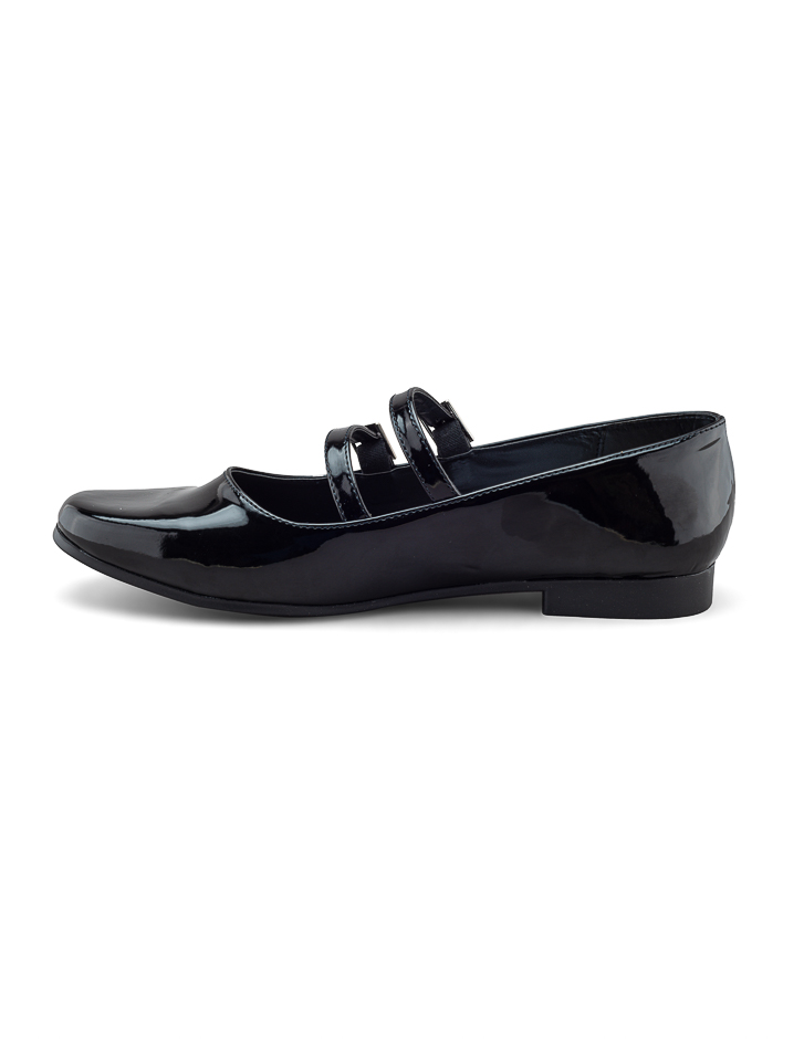 Foto 5 pulgar | Flat De Charol Negro Con Doble Correa Ajustable Para Mujer