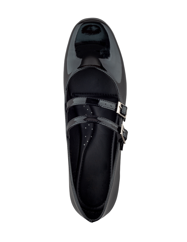 Foto 6 pulgar | Flat De Charol Negro Con Doble Correa Ajustable Para Mujer