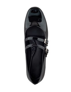 Foto 5 | Flat De Charol Negro Con Doble Correa Ajustable Para Mujer