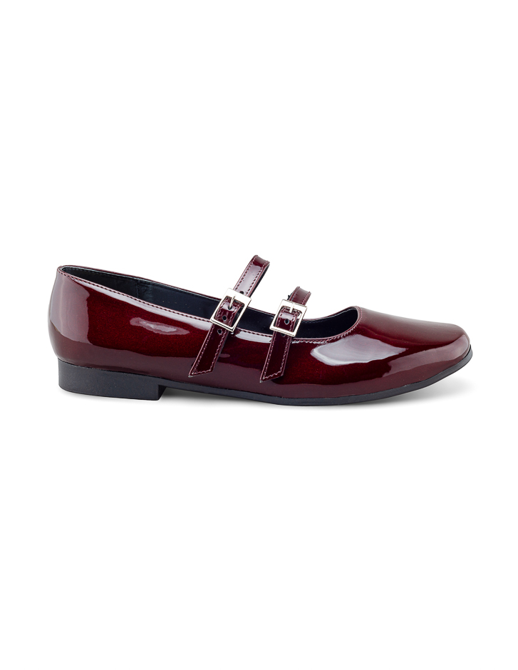 Foto 3 pulgar | Flat De Charol Vino Con Doble Correa Ajustable Para Mujer