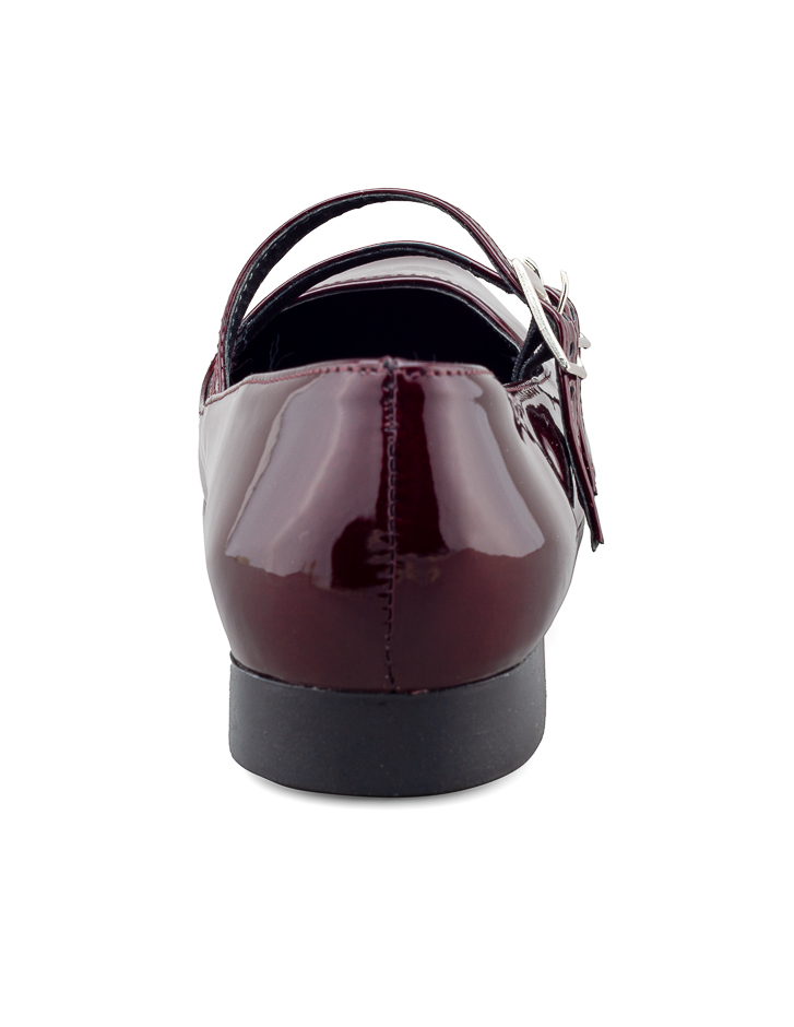 Foto 4 pulgar | Flat De Charol Vino Con Doble Correa Ajustable Para Mujer