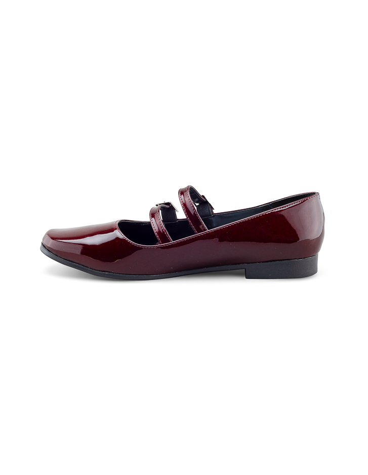 Foto 5 pulgar | Flat De Charol Vino Con Doble Correa Ajustable Para Mujer