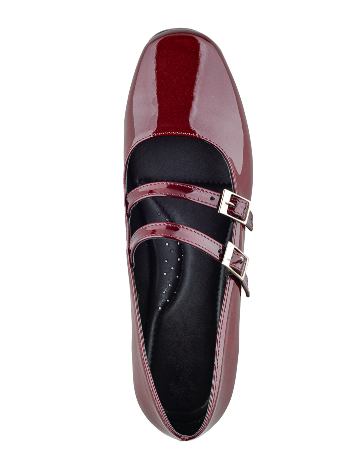 Foto 6 pulgar | Flat De Charol Vino Con Doble Correa Ajustable Para Mujer