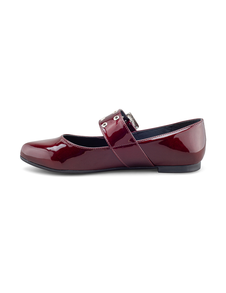 Foto 5 pulgar | Flat De Charol Vino Con Hebilla Para Mujer - Diseño Moderno Y Sofisticado