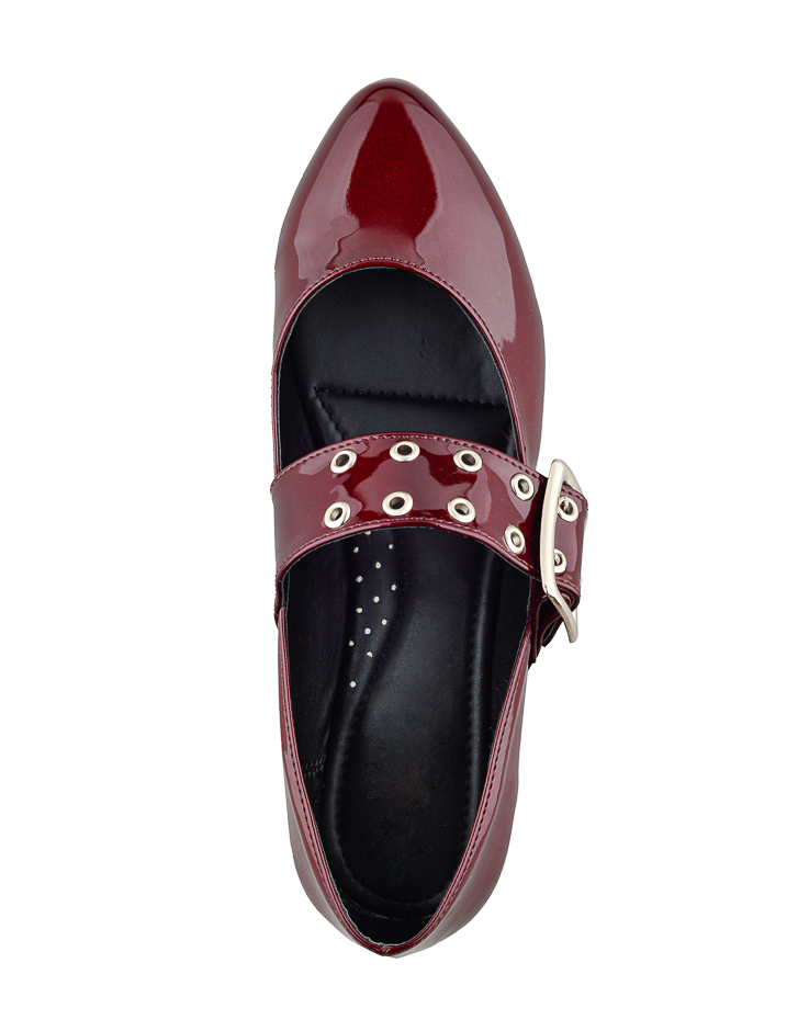 Foto 6 pulgar | Flat De Charol Vino Con Hebilla Para Mujer - Diseño Moderno Y Sofisticado