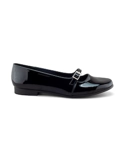 Foto 2 | Flat De Charol Negro Con Correa Ajustable Para Mujer