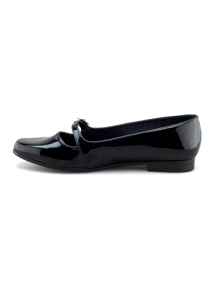 Foto 5 pulgar | Flat De Charol Negro Con Correa Ajustable Para Mujer