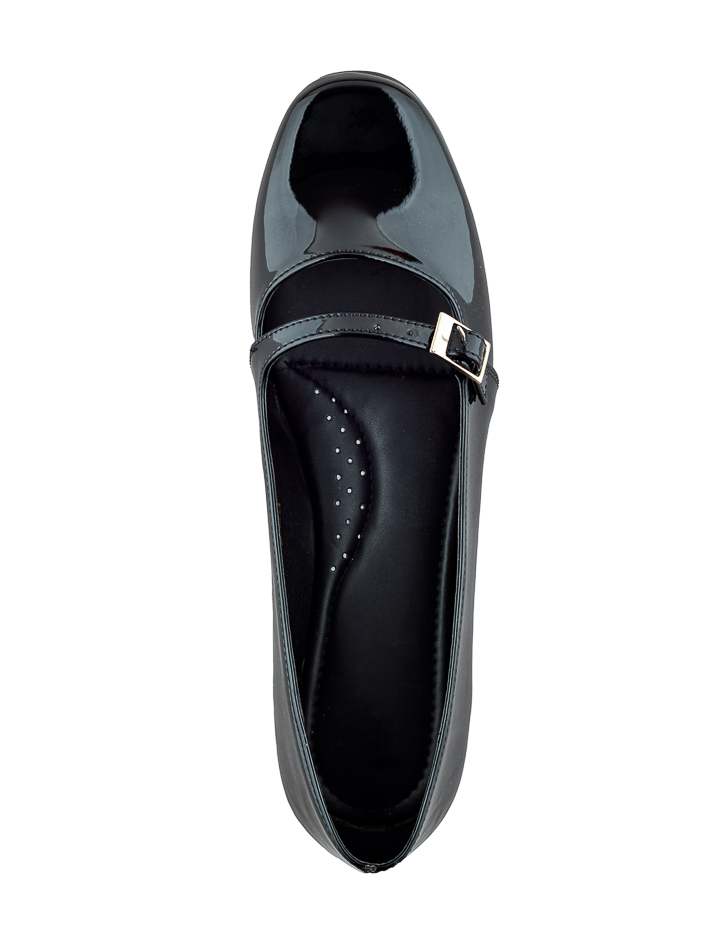 Foto 6 pulgar | Flat De Charol Negro Con Correa Ajustable Para Mujer