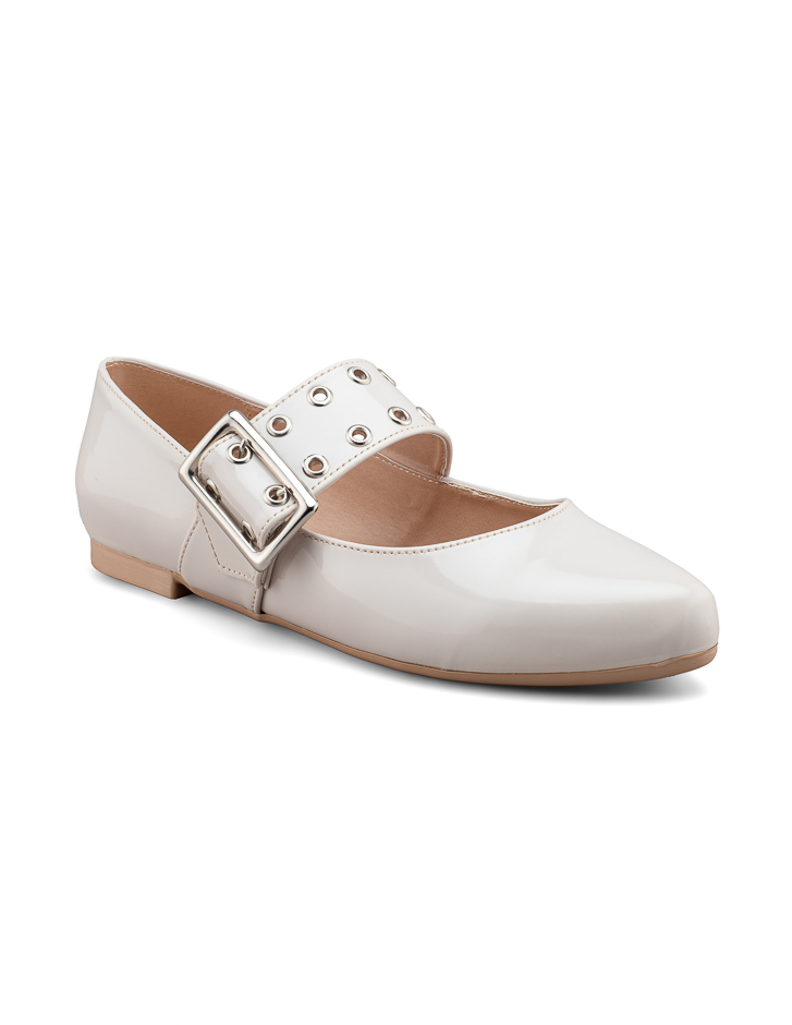 Foto 2 pulgar | Flat De Charol Crema Con Hebilla Para Mujer - Diseño Moderno Y Sofisticado