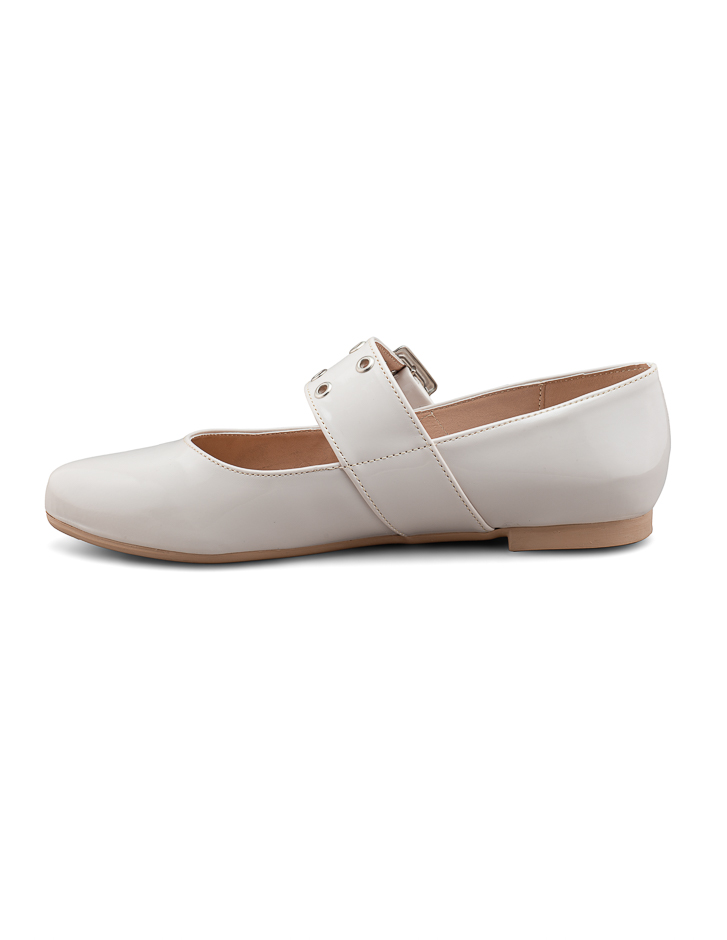Foto 5 pulgar | Flat De Charol Crema Con Hebilla Para Mujer - Diseño Moderno Y Sofisticado