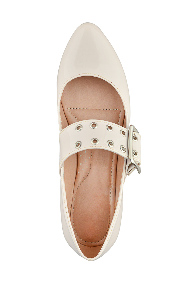 Foto 6 pulgar | Flat De Charol Crema Con Hebilla Para Mujer - Diseño Moderno Y Sofisticado