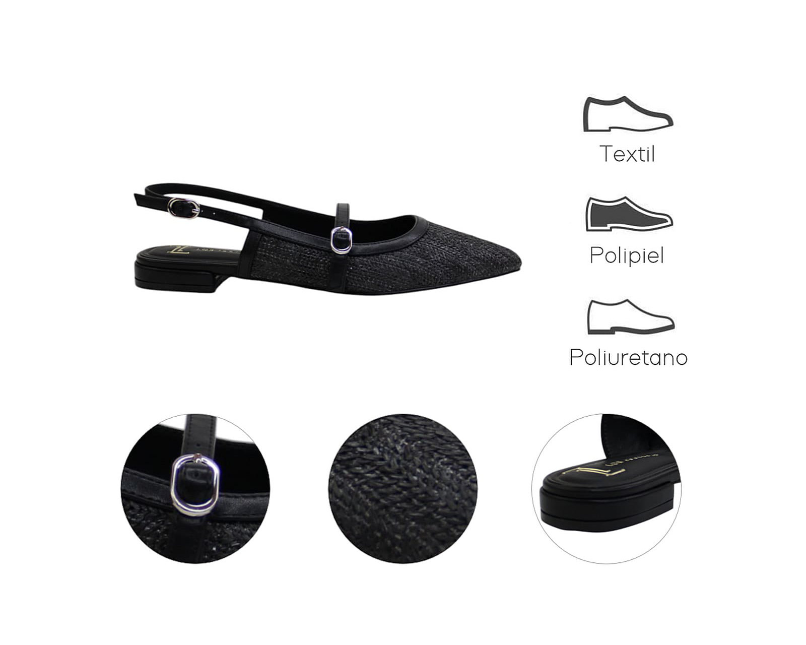 Foto 8 pulgar | Flat Para Mujer Lob Footwear Rafia Negro 93405056