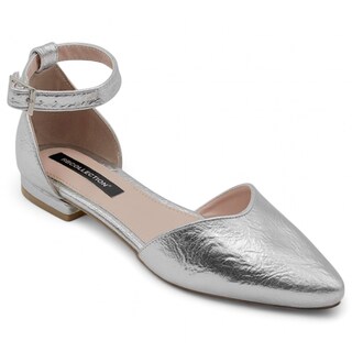Foto 1 | Flats Puntales Exterior Piel Vegana Color Plata Para Mujer De Rbcollection