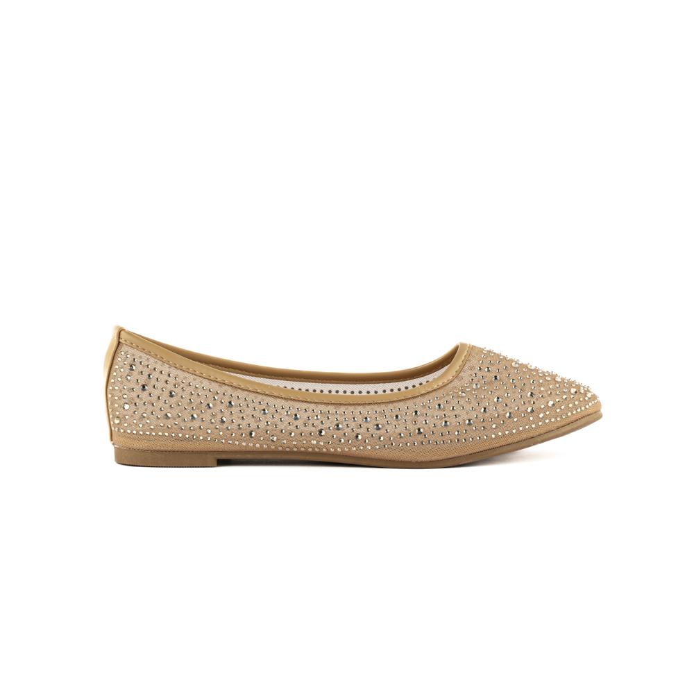 Balerina Zapato Brillo Flat Confort De Mujer Walki Belinda Beige