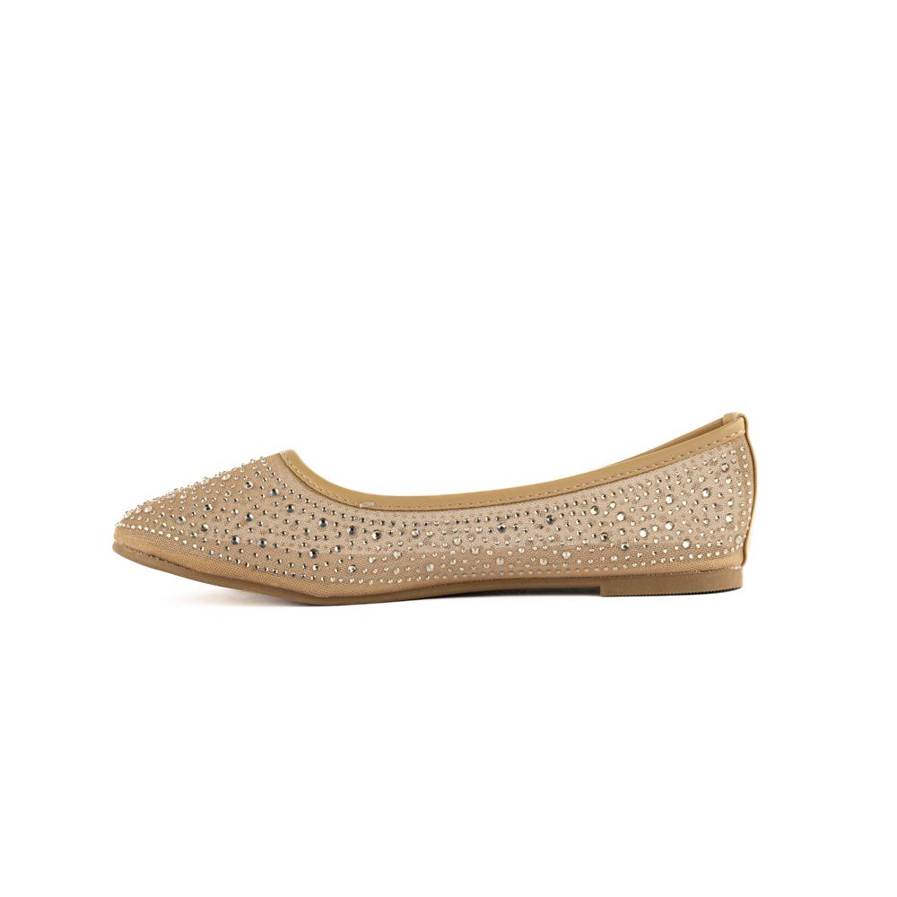 Foto 3 pulgar | Balerina Zapato Brillo Flat Confort De Mujer Walki Belinda Beige