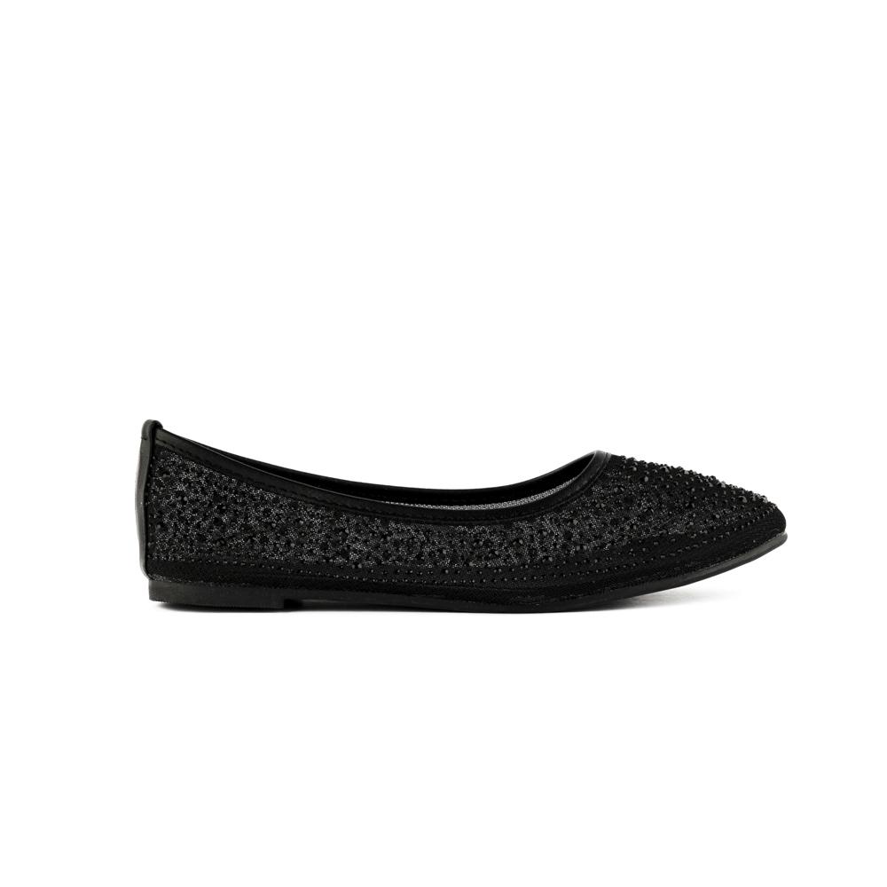 Balerina Zapato Brillo Flat Confort De Mujer Walki Belinda Negro