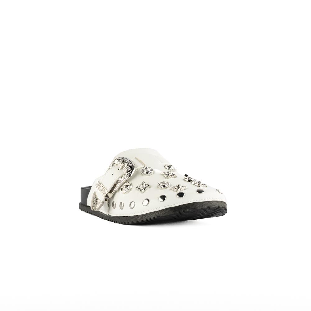 Foto 4 pulgar | Mule Brillo Flat Zapato Moda Para Mujer Walki Akemi Blanco