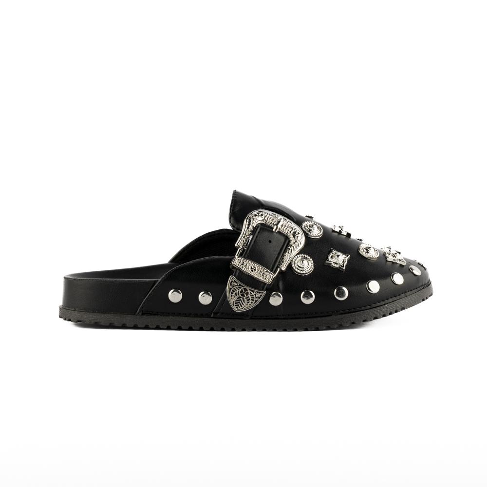 Foto 2 pulgar | Mule Brillo Flat Zapato Moda Para Mujer Walki Akemi Negro