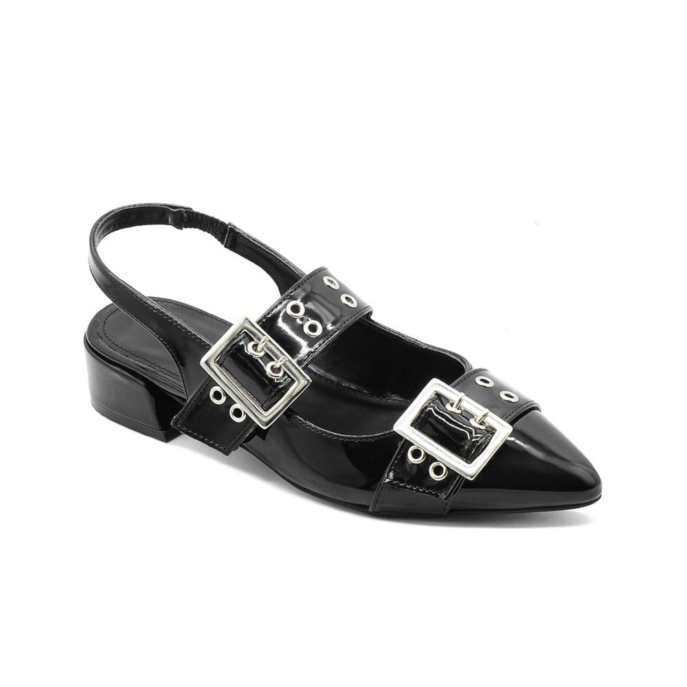 Foto 1 | Flats Balerina Elegante Para Dama Oficina Charol Negro Negro
