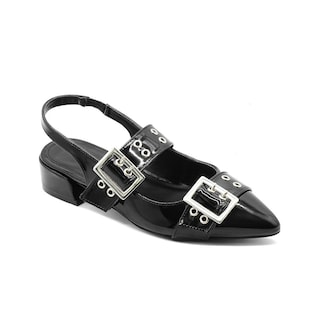 Foto 1 | Flats Balerina Elegante Para Dama Oficina Charol Negro Negro