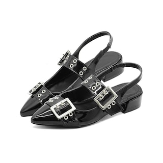 Foto 2 | Flats Balerina Elegante Para Dama Oficina Charol Negro Negro