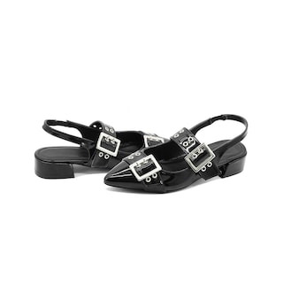 Foto 3 | Flats Balerina Elegante Para Dama Oficina Charol Negro Negro