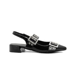Foto 5 | Flats Balerina Elegante Para Dama Oficina Charol Negro Negro
