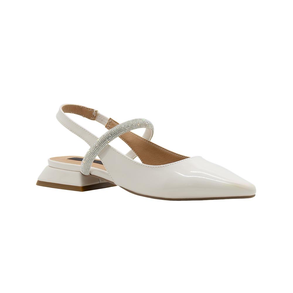 Foto 2 pulgar | Flat Balerina Salamandra  Color Charol Blanco Oficina Formal Gris