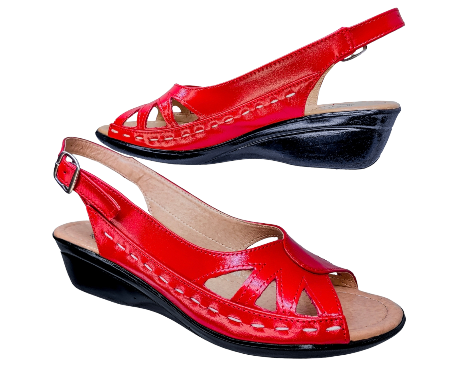 Foto 6 pulgar | Sandalias Enco Footwear Rojas de Piel para Mujer