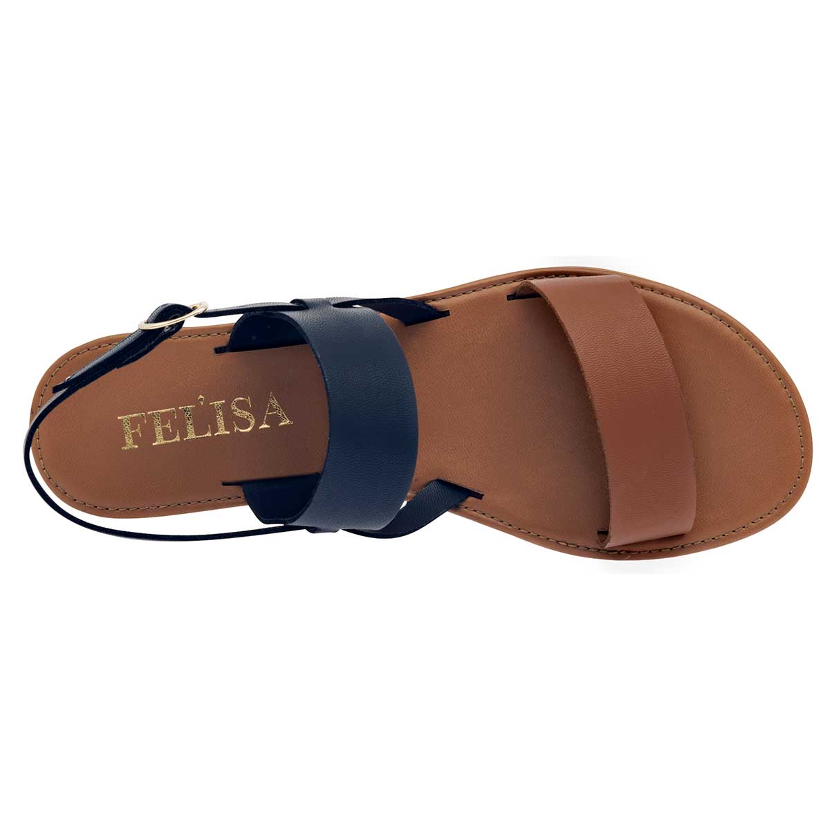 Foto 3 pulgar | Sandalia Felisa Villalobos color Camel con Marino Código 102253-1 para Mujer