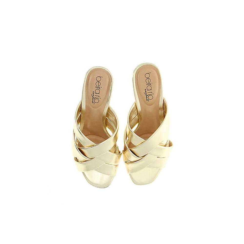 Foto 4 pulgar | Sandalias Tacón Alto Beira Rio Rhea Metal Doradas para Mujer